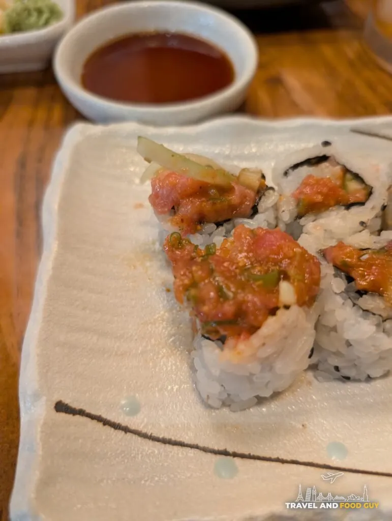 Kaido's spicy tuna maki close up.