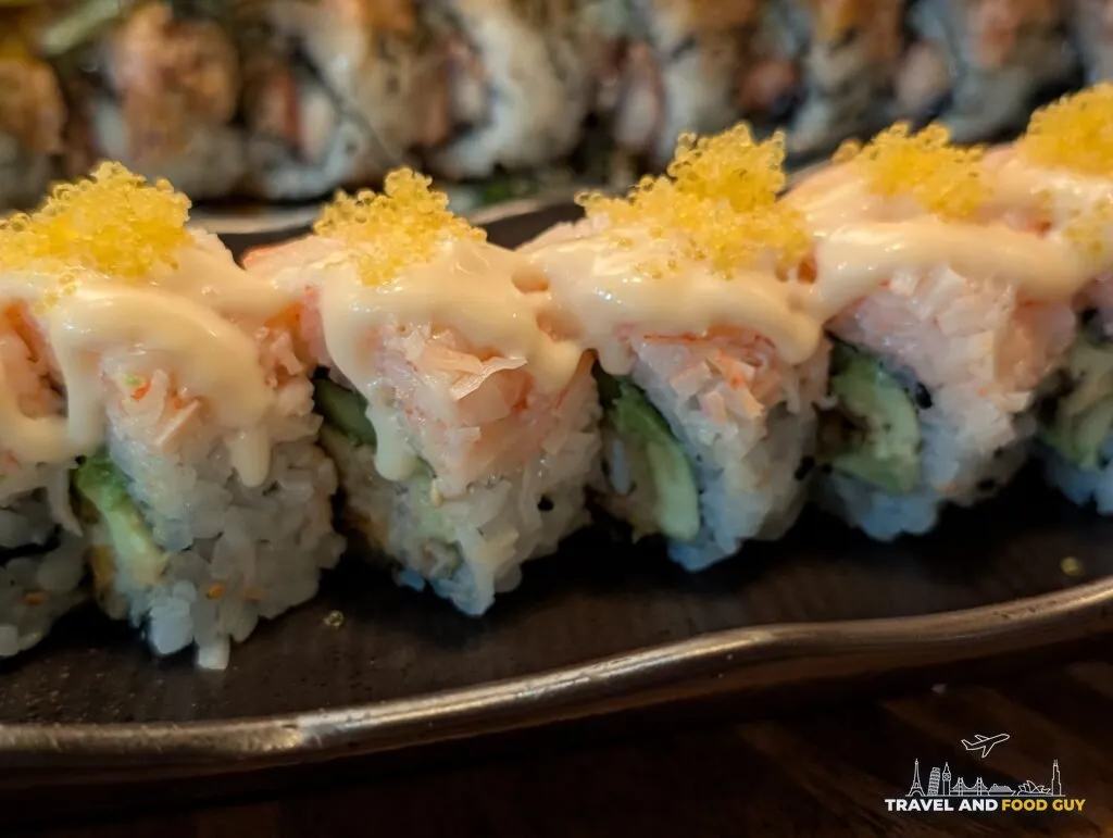 Kaido's Crabby Crab roll with a crab mix, house mayo and yellow tobiko on top.