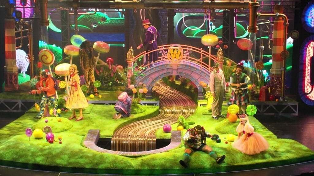 The Charlie and the Chocolate Factory cast on stage in the Royal Theater on Legend of the Seas
