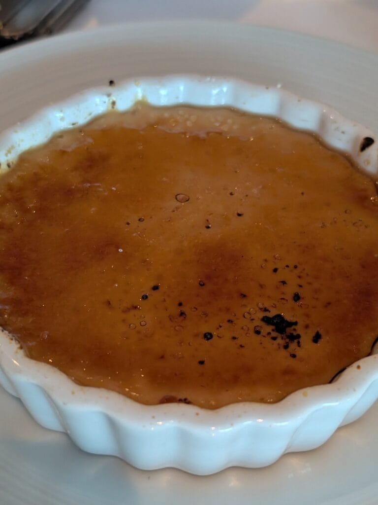 Creme brulee in the main dining room on Legend of the Seas