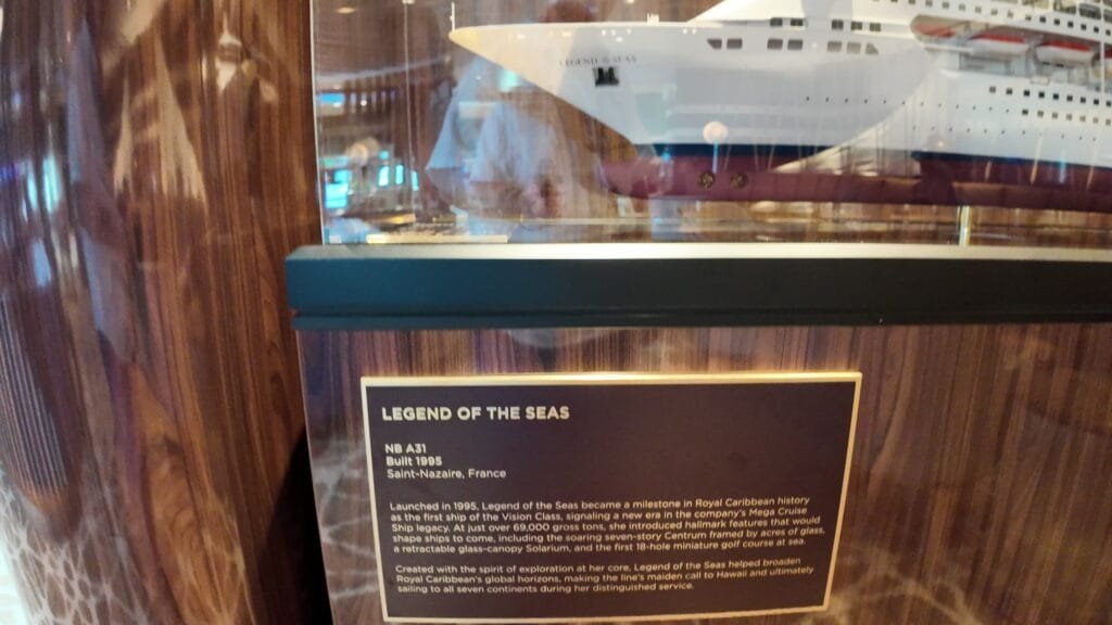 The model of the original Legend of the Seas in its case on the Royal Promenade