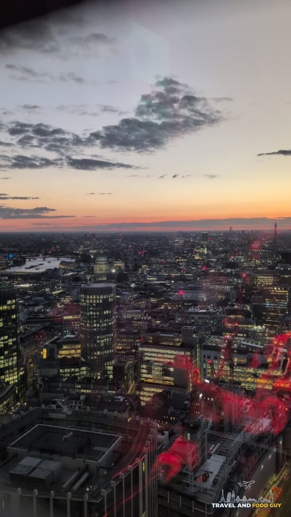 The City of London at sunset seen from SUSHISAMBA's floors of Heron Tower.