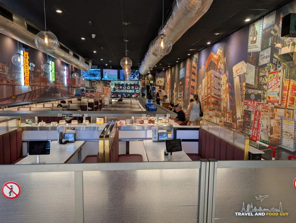 The dining room and conveyor belt at Sushi Plus in Chicago